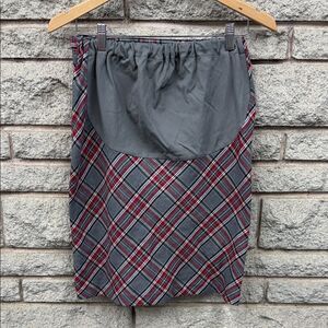 Elegant Gray and Red Plaid Pencil Skirt